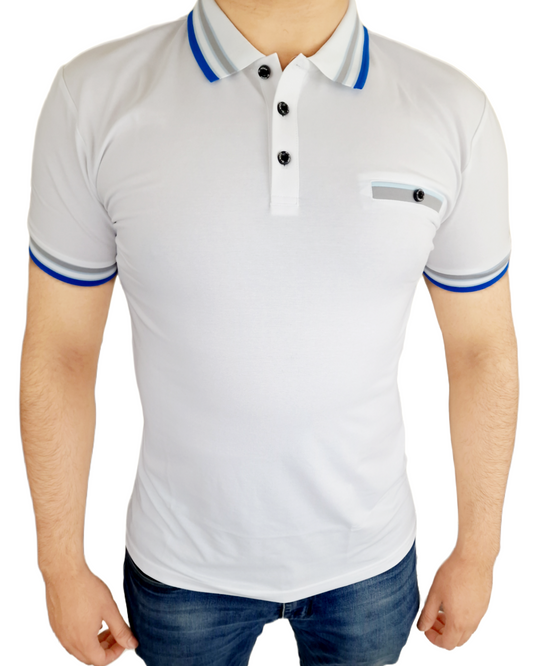 D-ROCK NADAL POLO TWO TONE COLLAR WHITE