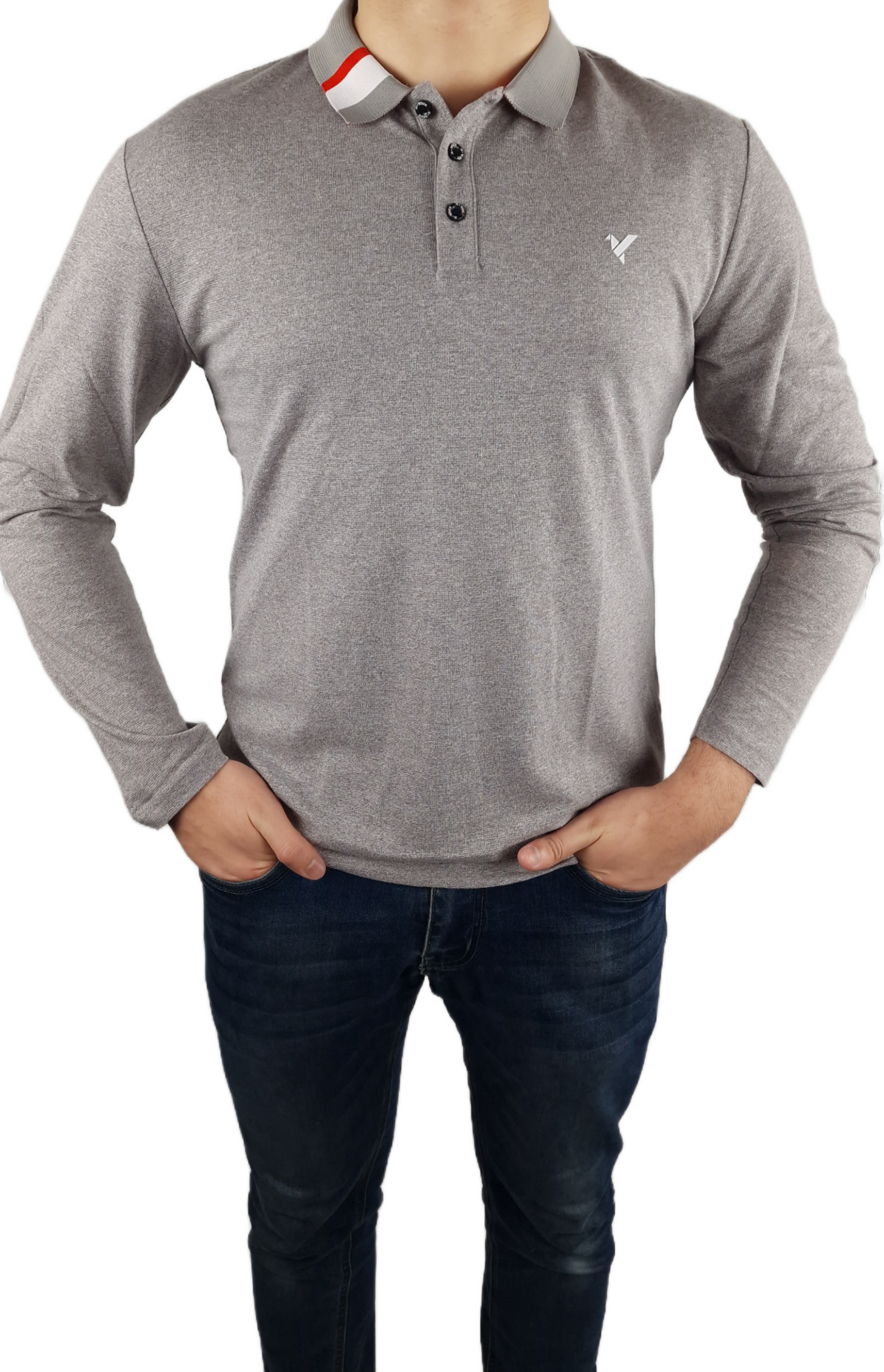 Men's D-ROCK Long Sleeve Polo-LEO Grey