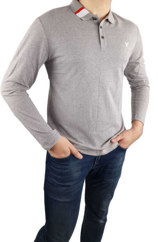 Men's D-ROCK Long Sleeve Polo-LEO Grey
