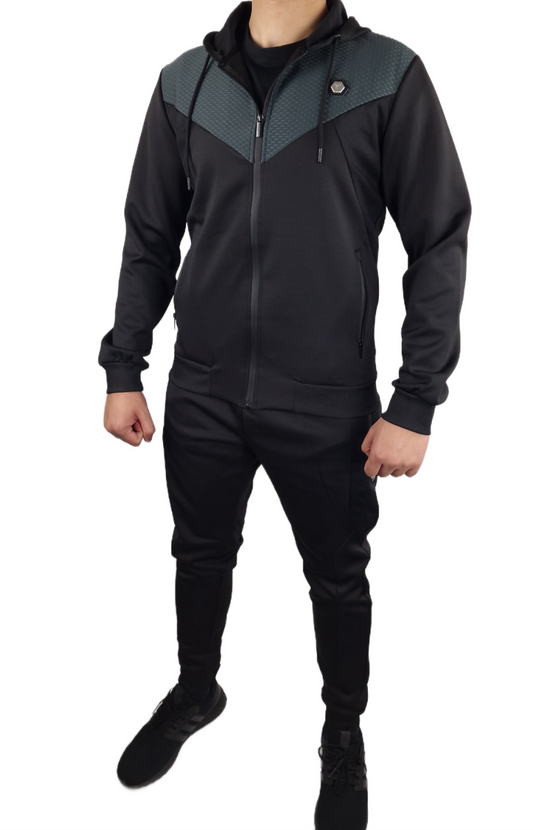 Men's D-Rock Justin Texture Chest Tracksuit - Black