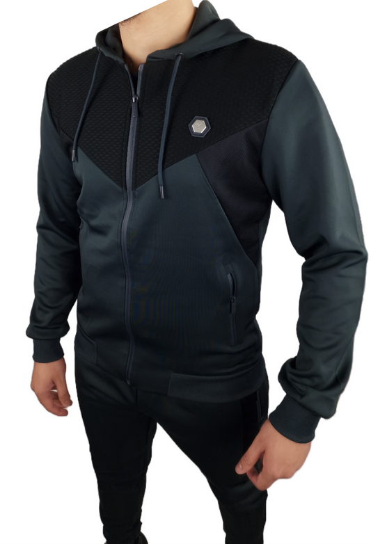 Men's D-Rock Justin Texture Chest Tracksuit - Grey