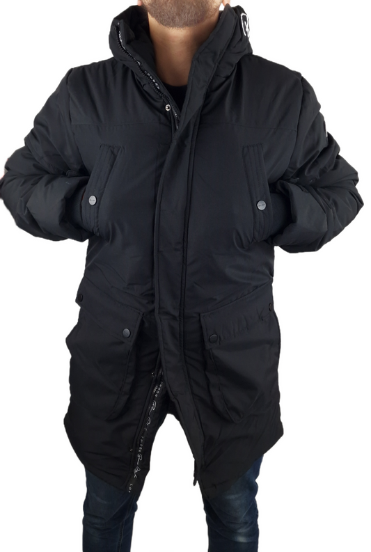 Men's Born Rich Federici Long Puffa Slim Fit Jacket Black