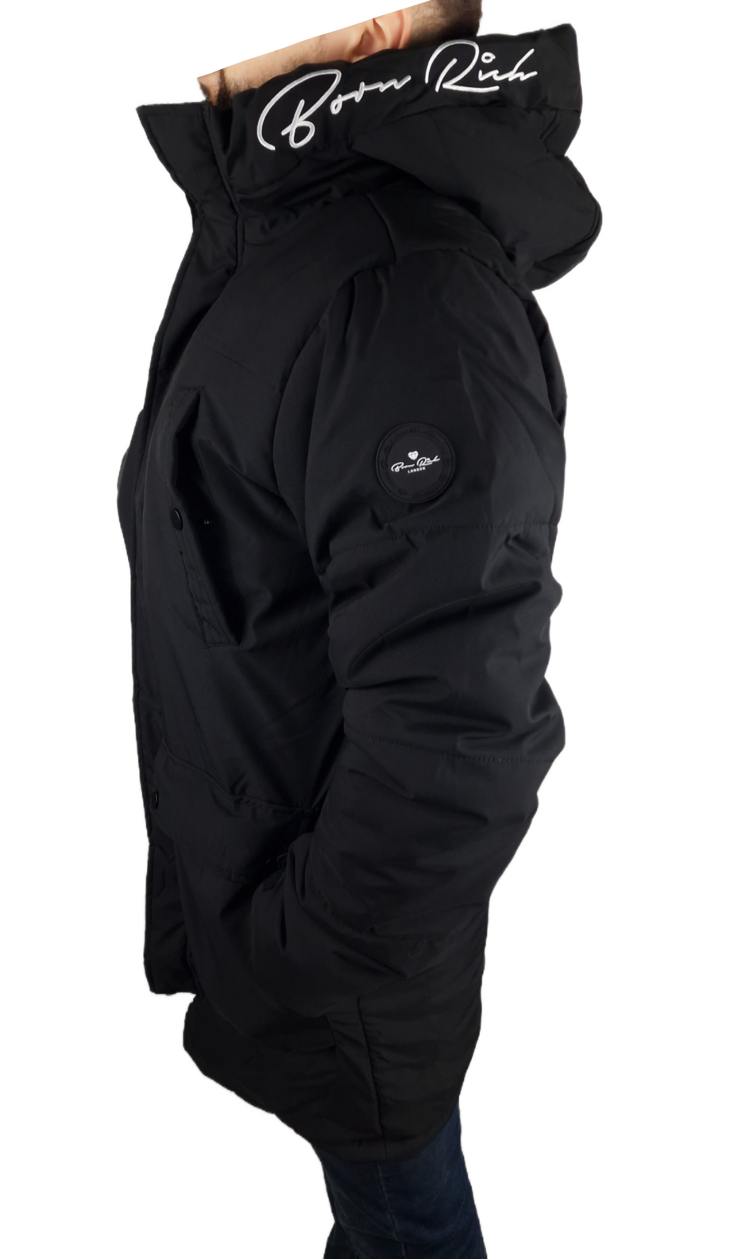 Men's Born Rich Federici Long Puffa Slim Fit Jacket Black
