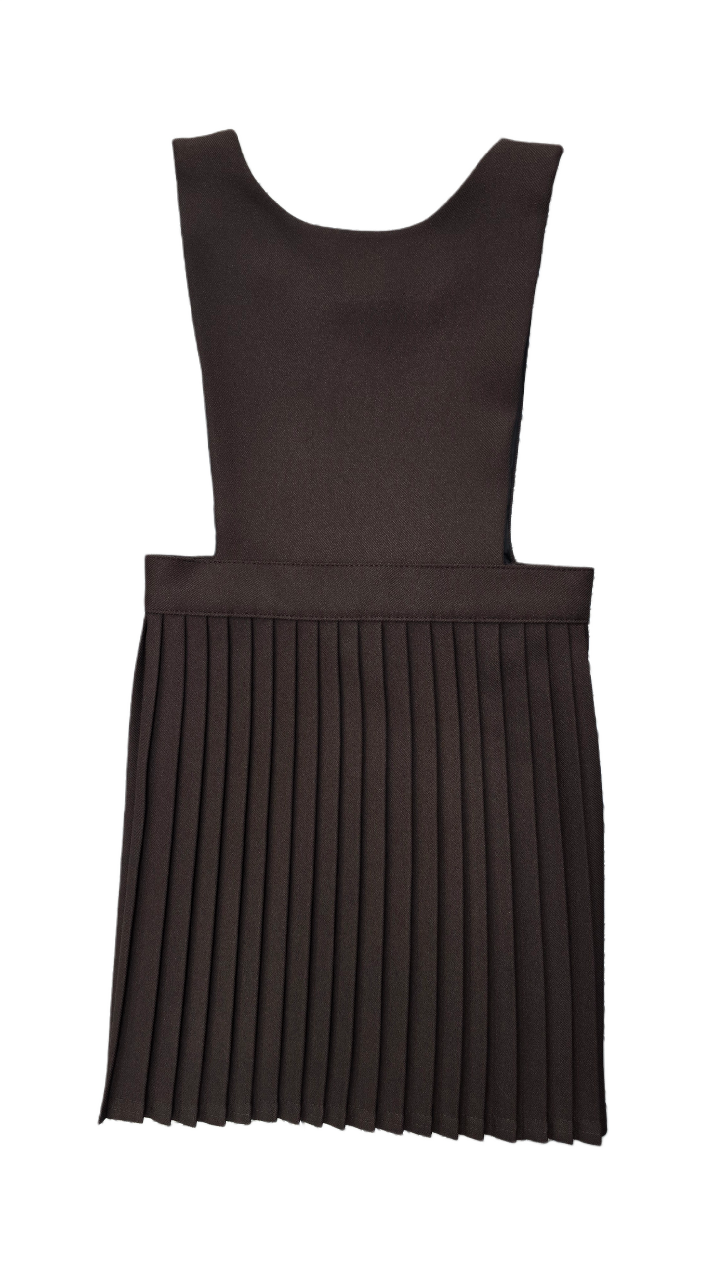 Brown Girls School Uniform Pleated Plain Bib Pinafore Dress