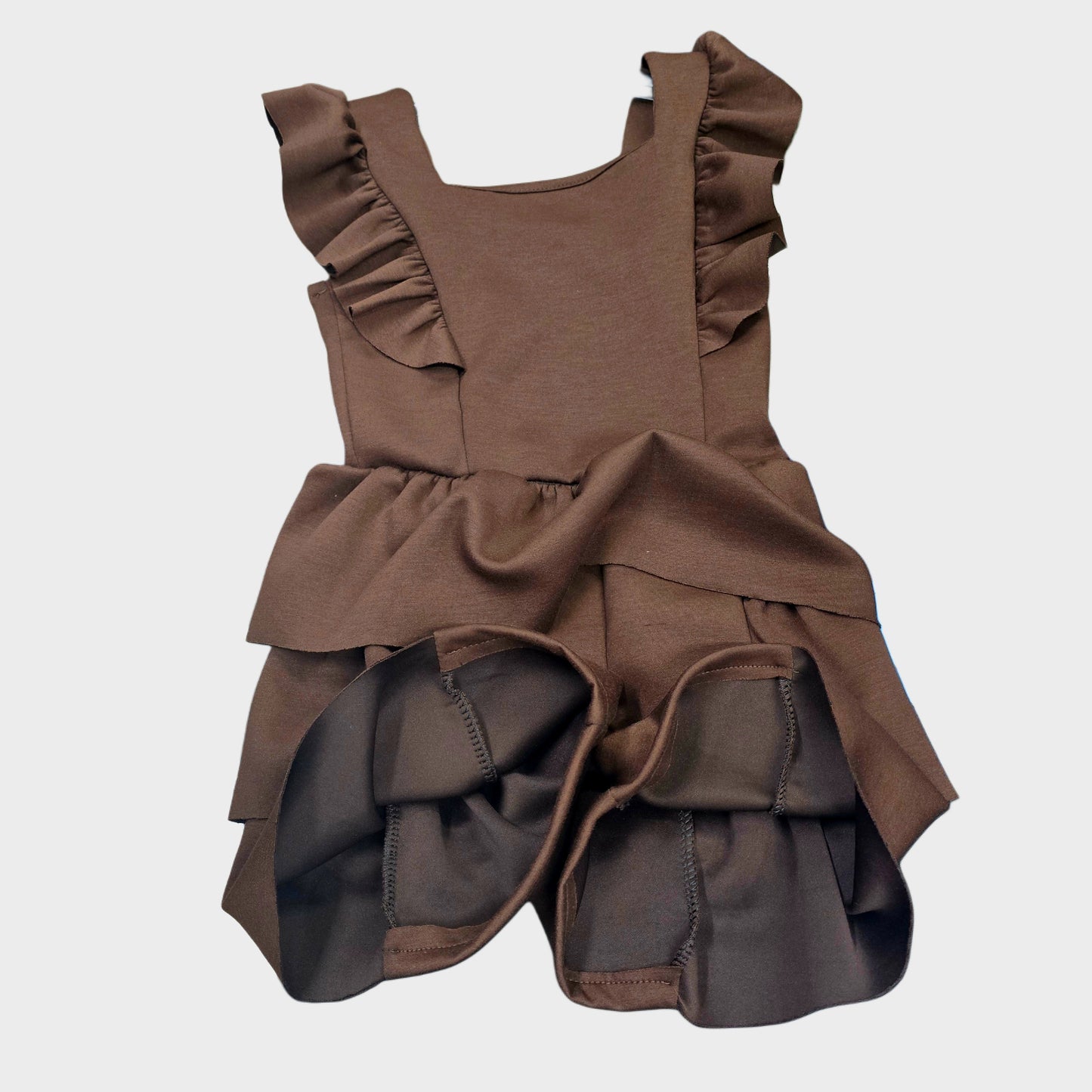 Girls Brown Ruffle Playsuit Skort with hidden shorts (Jersey Material)