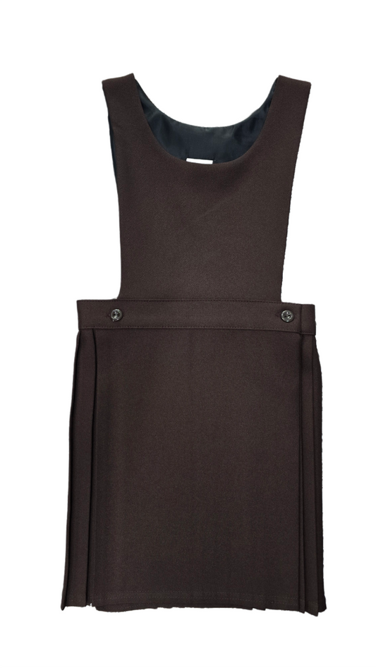 Brown Girls School Uniform Pleated Plain Bib Pinafore Dress
