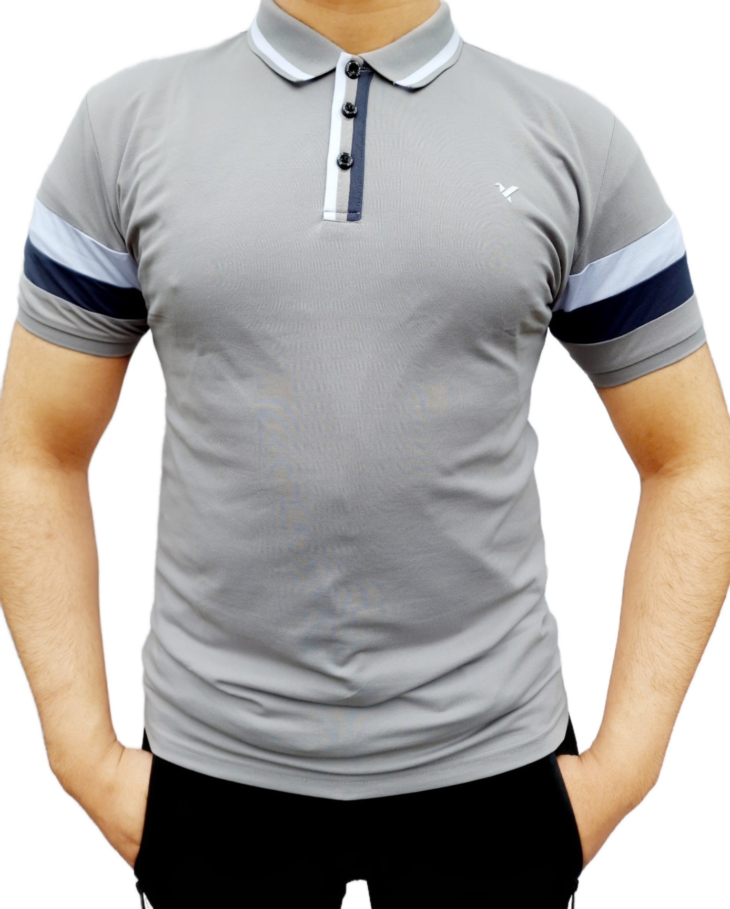 D-ROCK YORK TWO TONE SLEEVE POLO GREY