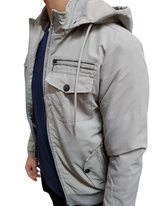 MENS DETACHABLE HOOD WINDBREAKER GREY