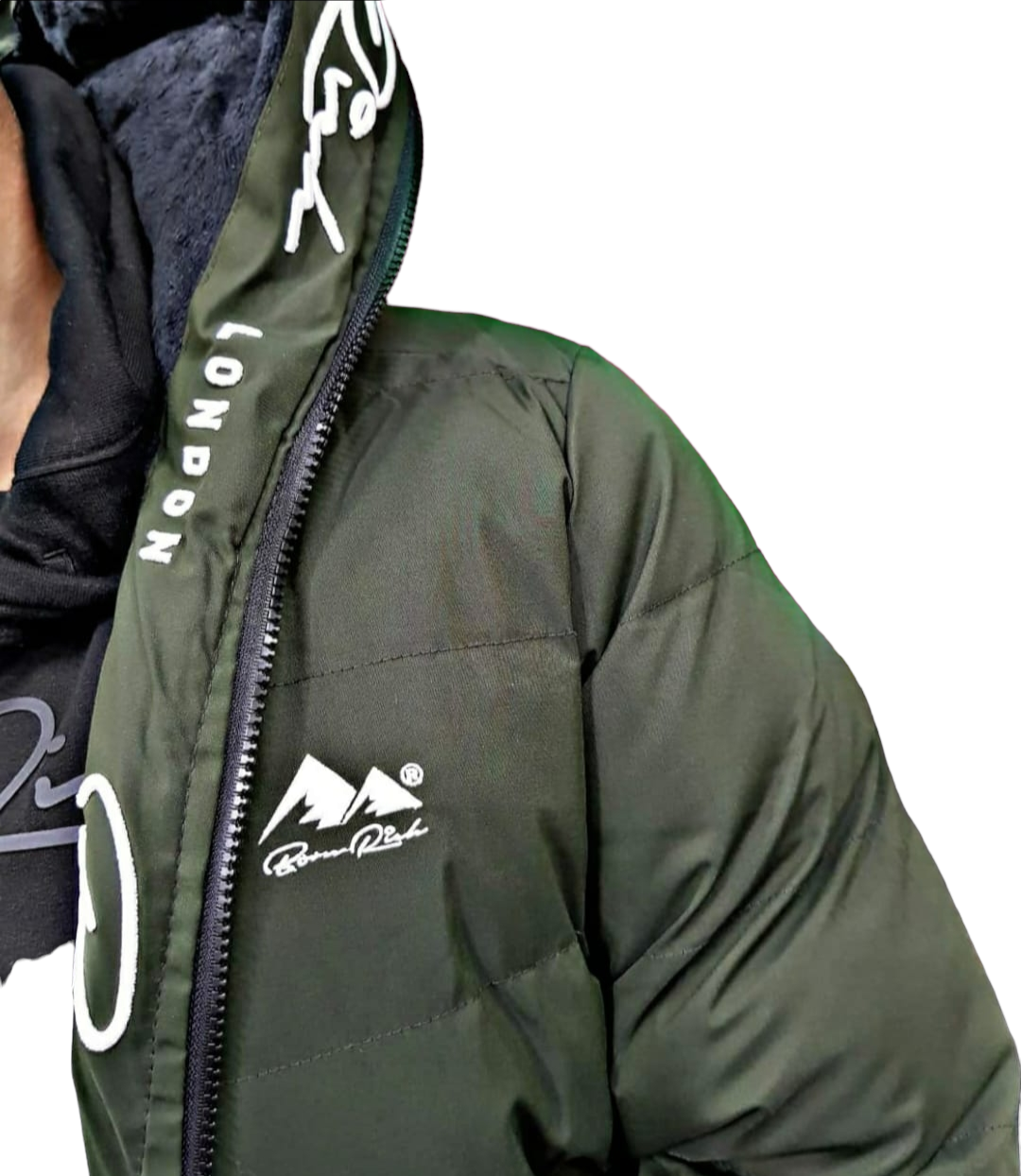 Born Rich Longline Puffa Jacket Dark Olive | Velour Inner