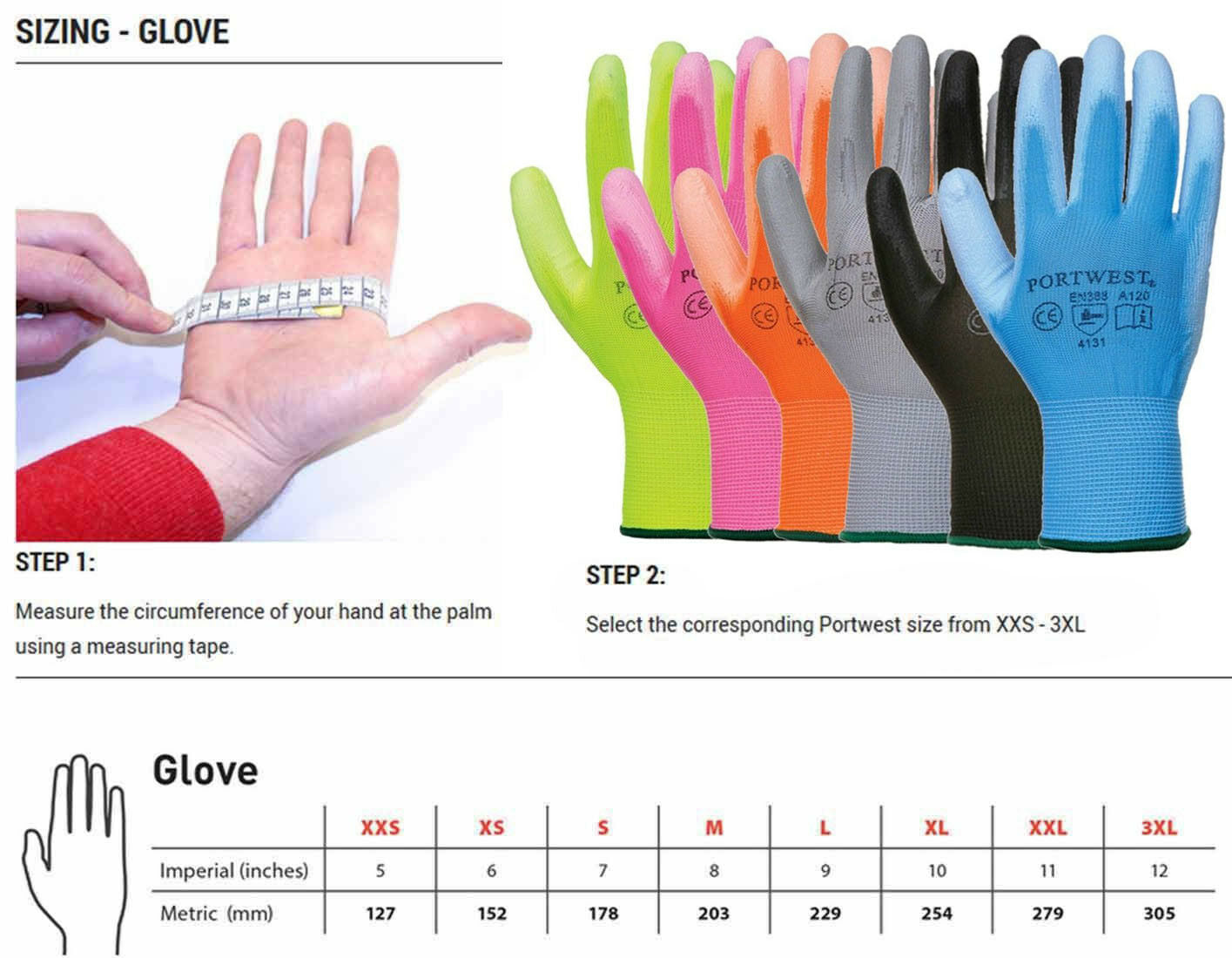 Portwest Nylon PU Palm Coated Work Wear Gardening DIY Gloves A120