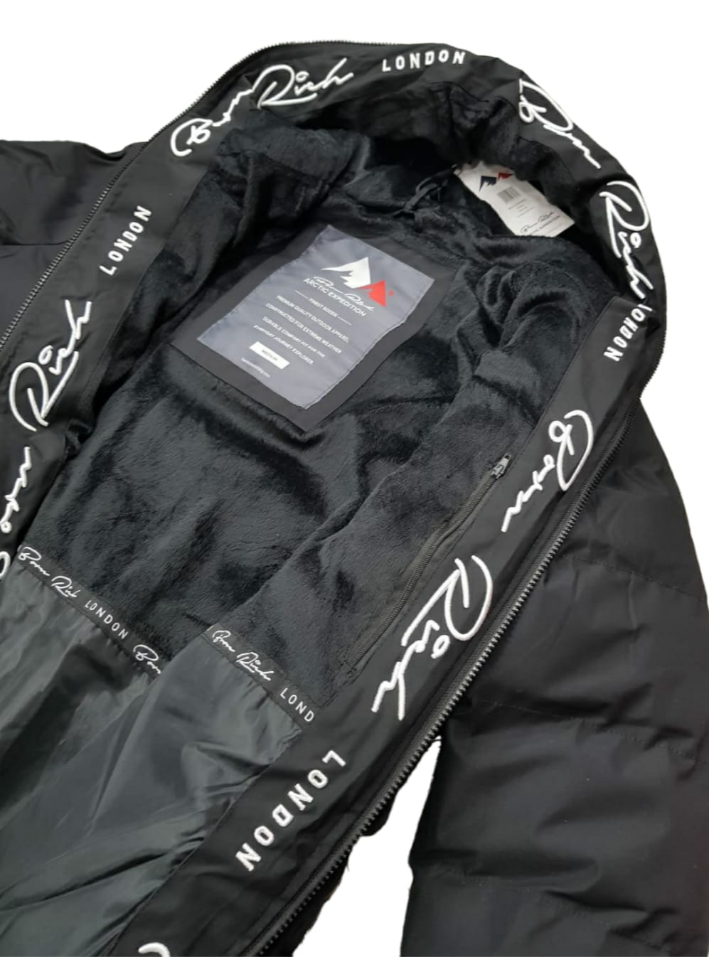 Born Rich Longline Puffa Jacket Black | Velour Inner