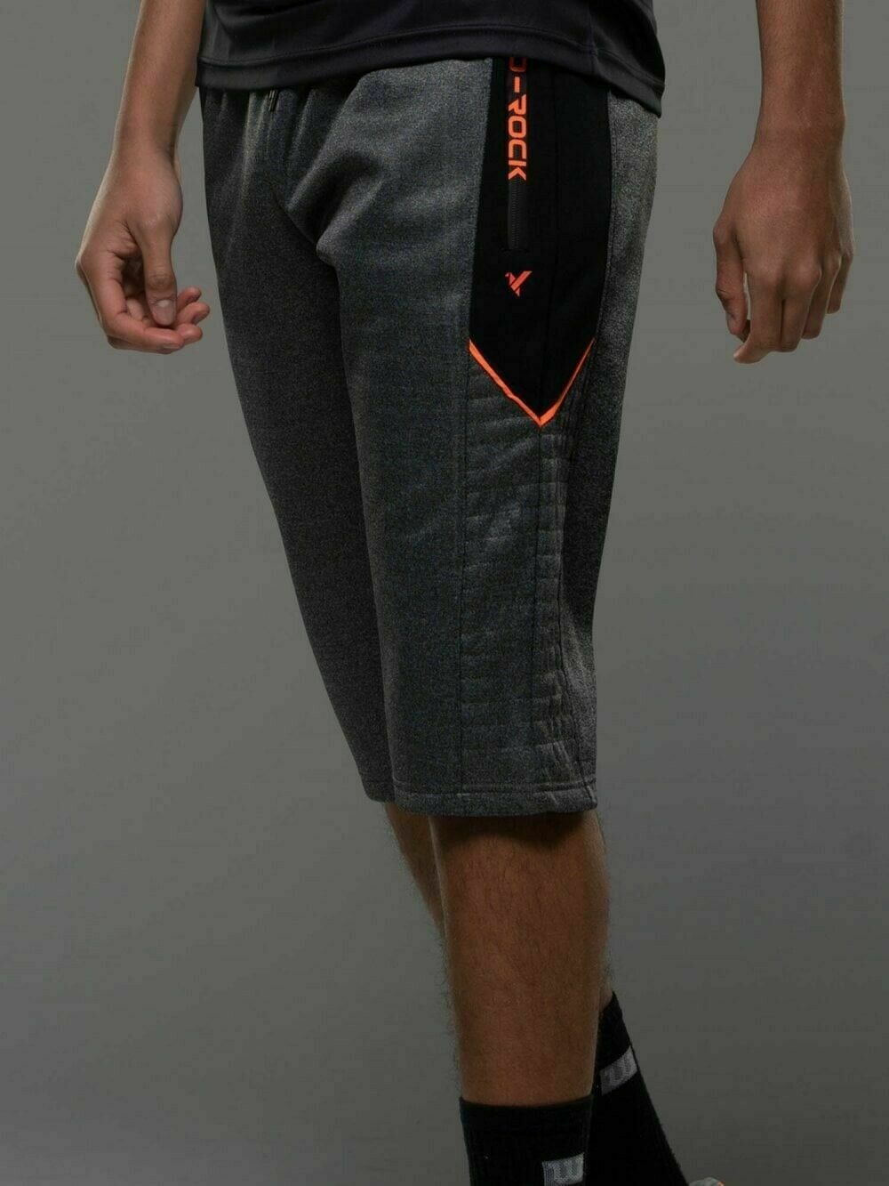 Mens D-Rock Designer Fleece Shorts Zip Pockets 3/4 length short