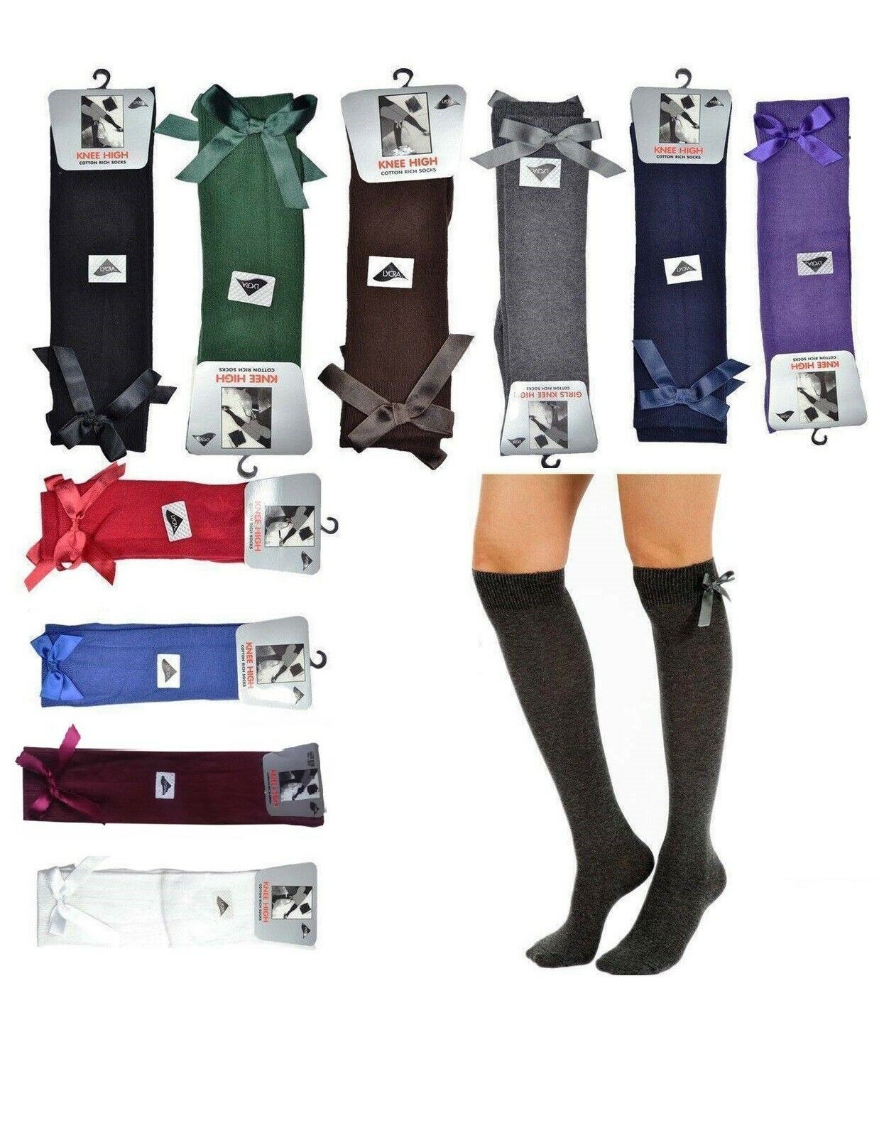 Girls Knee High Bow Socks