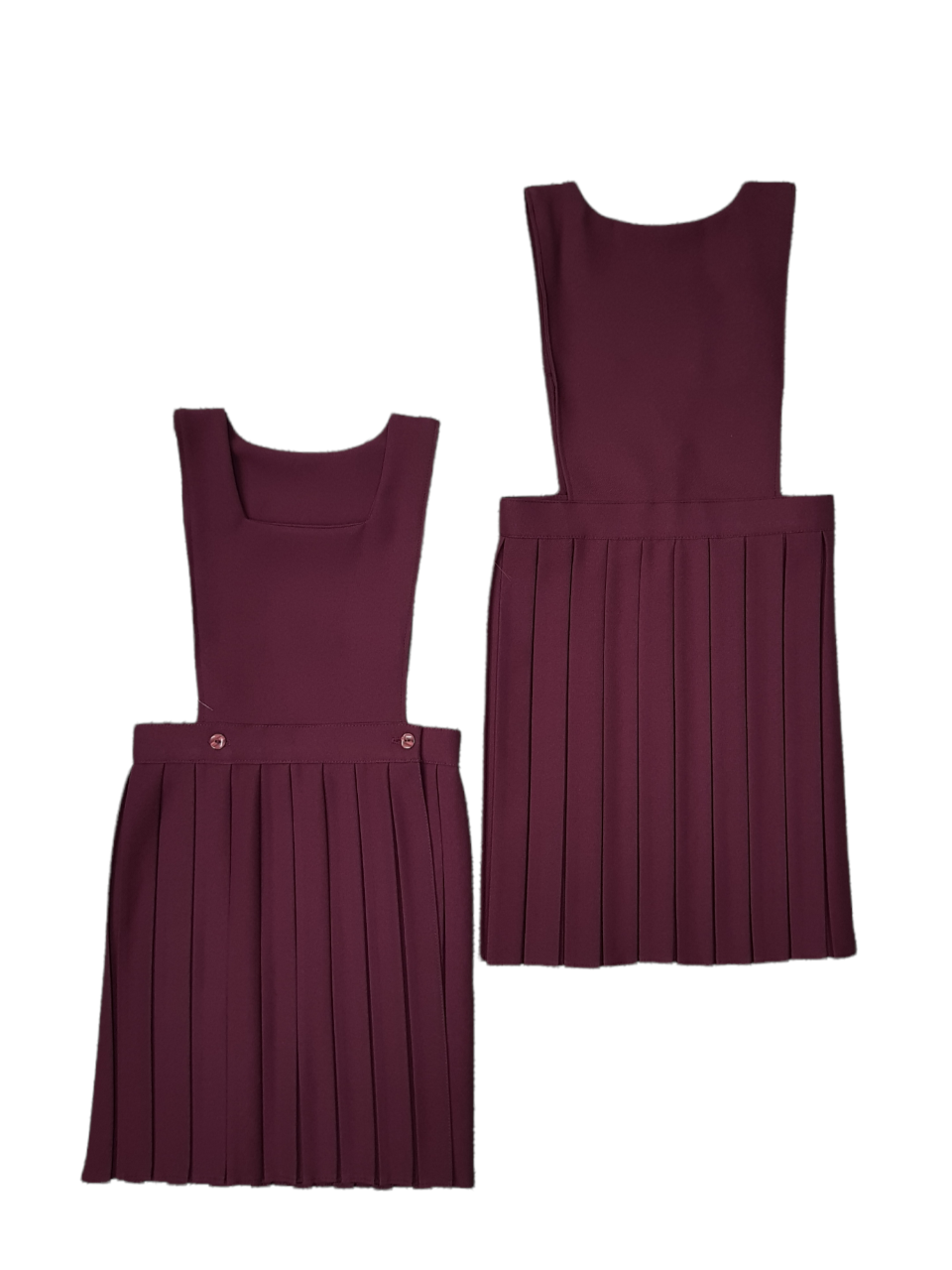 Burgundy Girls School Uniform Pleated Bib Pinafore Dress