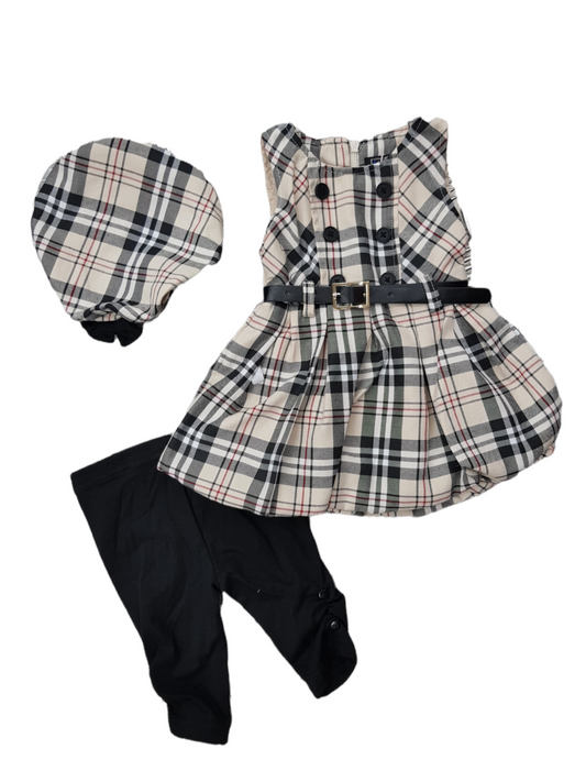 Baby Girls Belted Plaid Dress 3pc Outfit 3m-4yrs