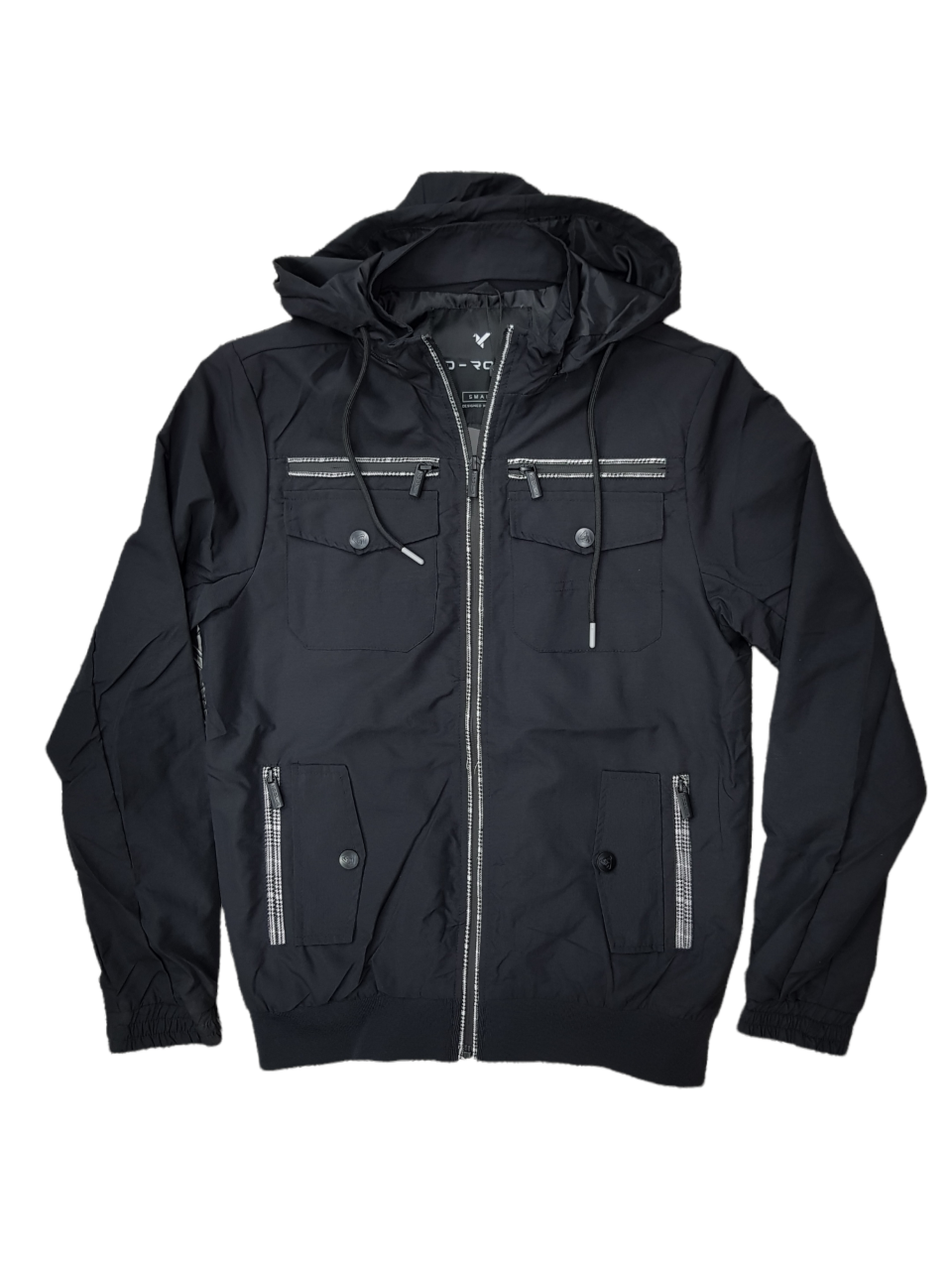 MENS DETACHABLE HOOD WINDBREAKER BLACK