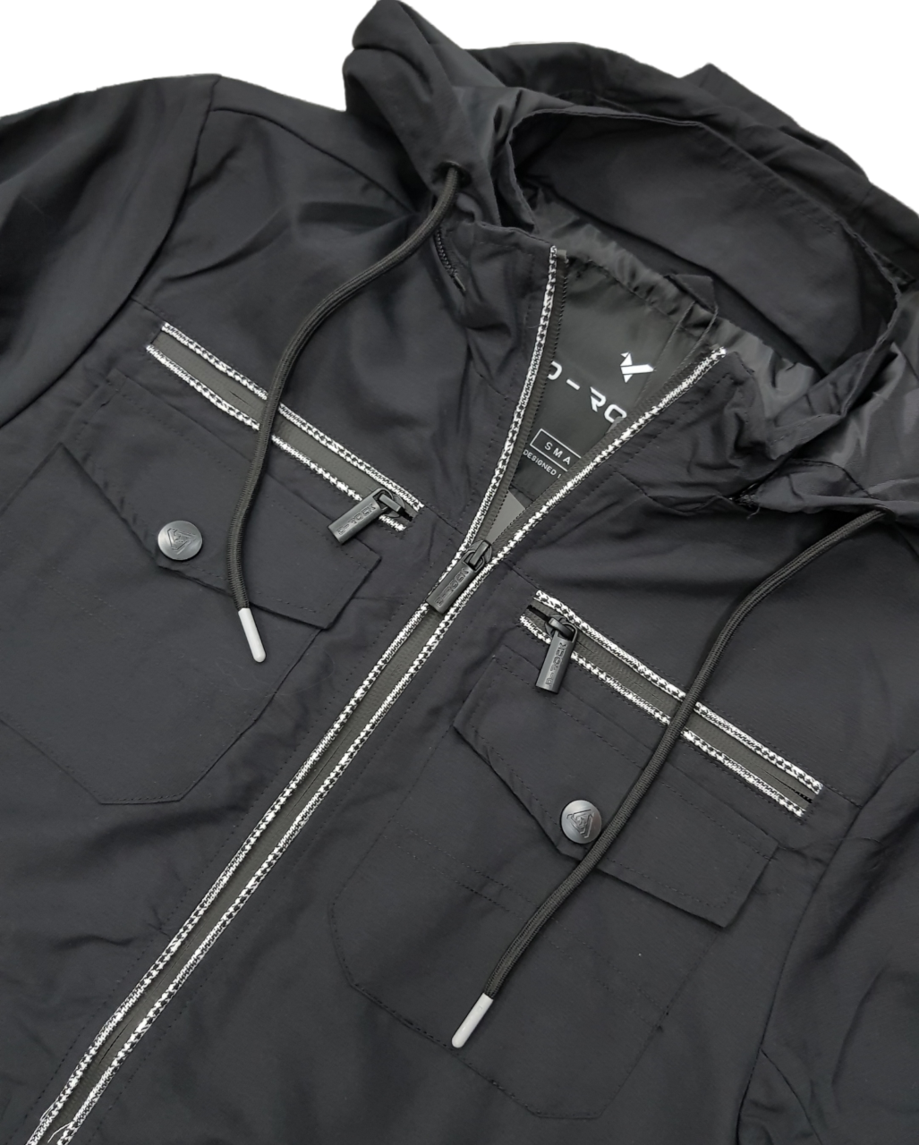 MENS DETACHABLE HOOD WINDBREAKER BLACK