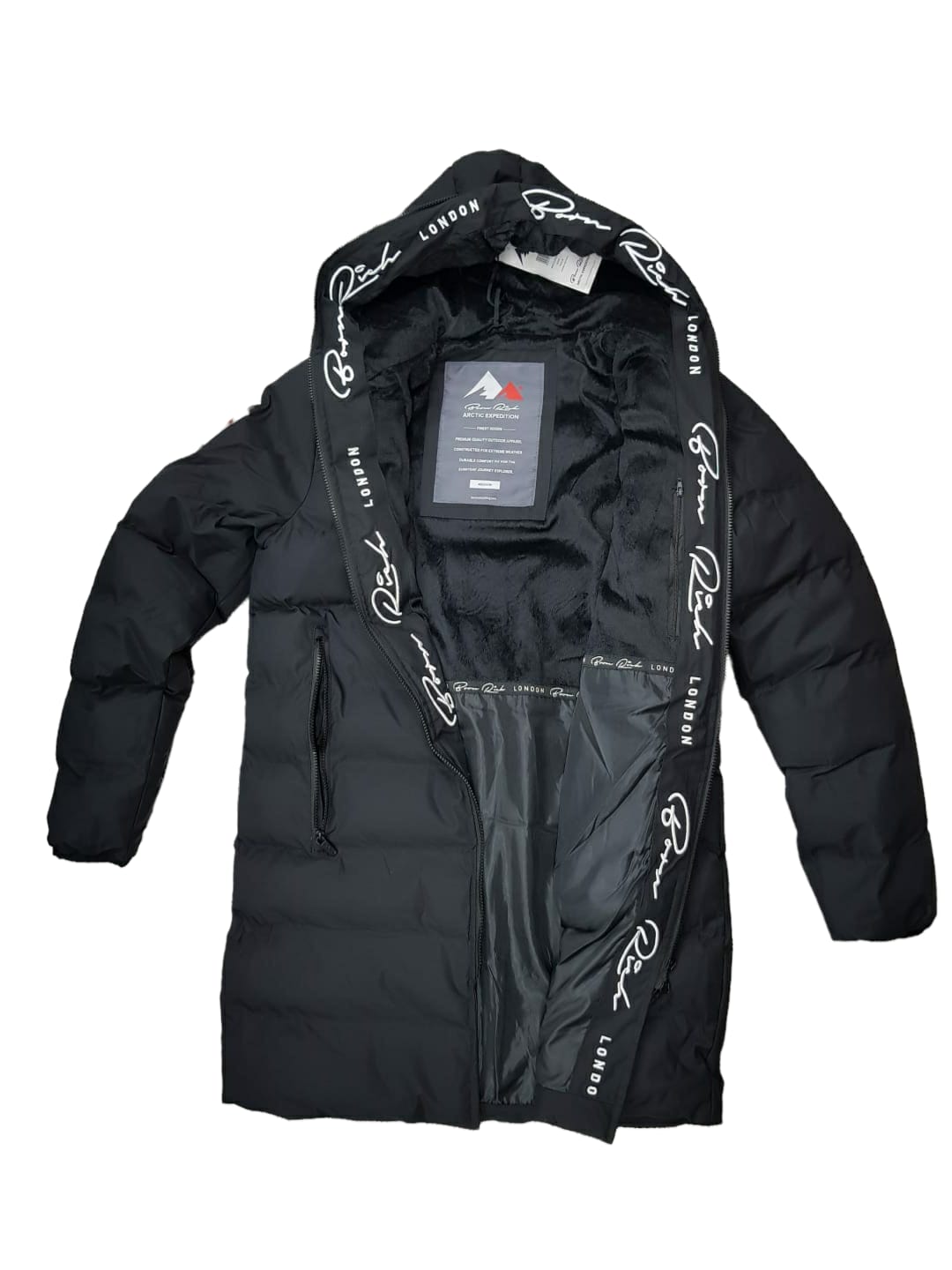 Born Rich Longline Puffa Jacket Black | Velour Inner