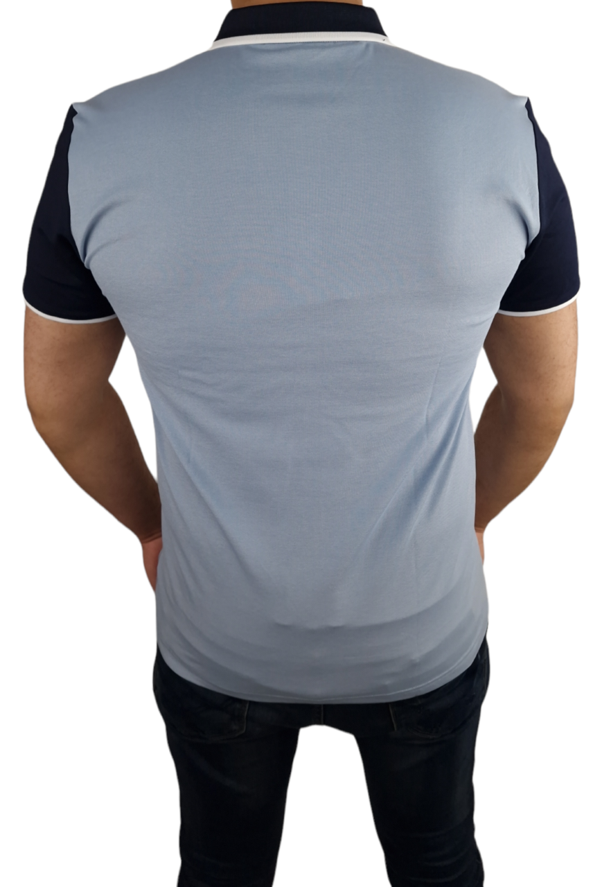 D-ROCK CONTRAST COLLAR AND SLEEVE POLO BLUE
