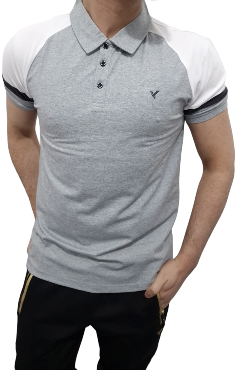 D-ROCK SHORT SLEEVE POLO CONTRAST SLEEVES GREY