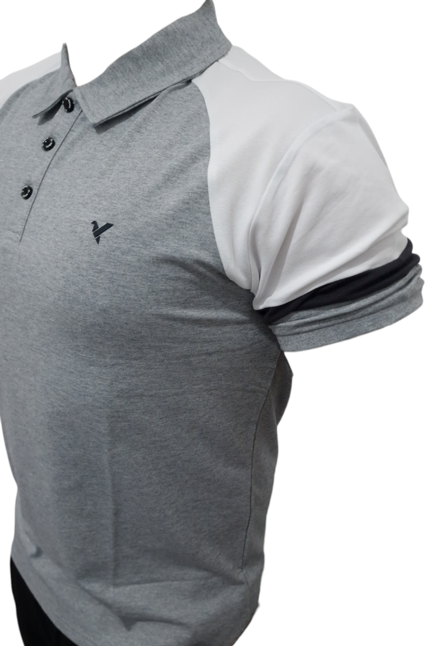 D-ROCK SHORT SLEEVE POLO CONTRAST SLEEVES GREY