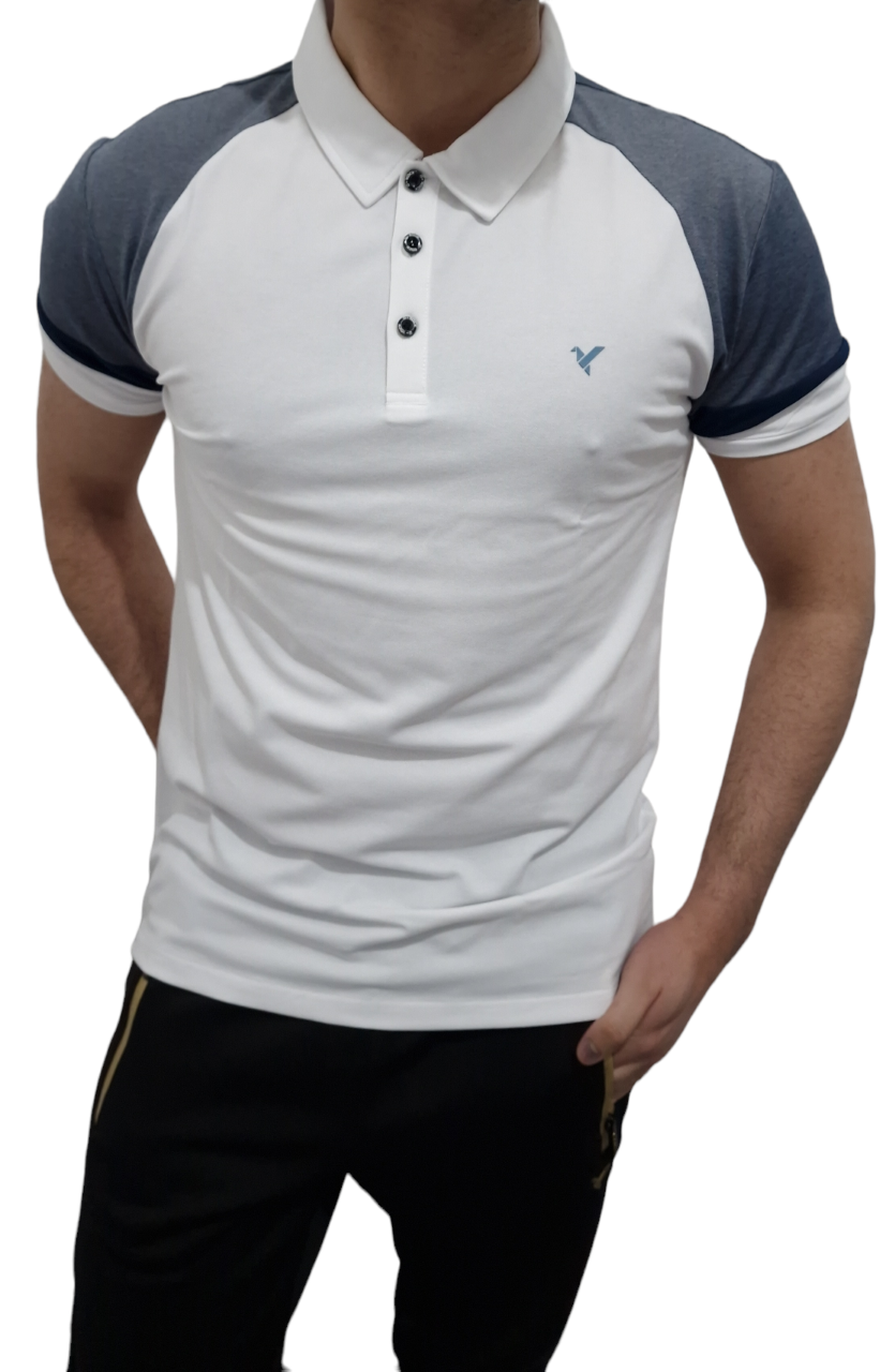 D-ROCK SHORT SLEEVE POLO CONTRAST SLEEVES WHITE