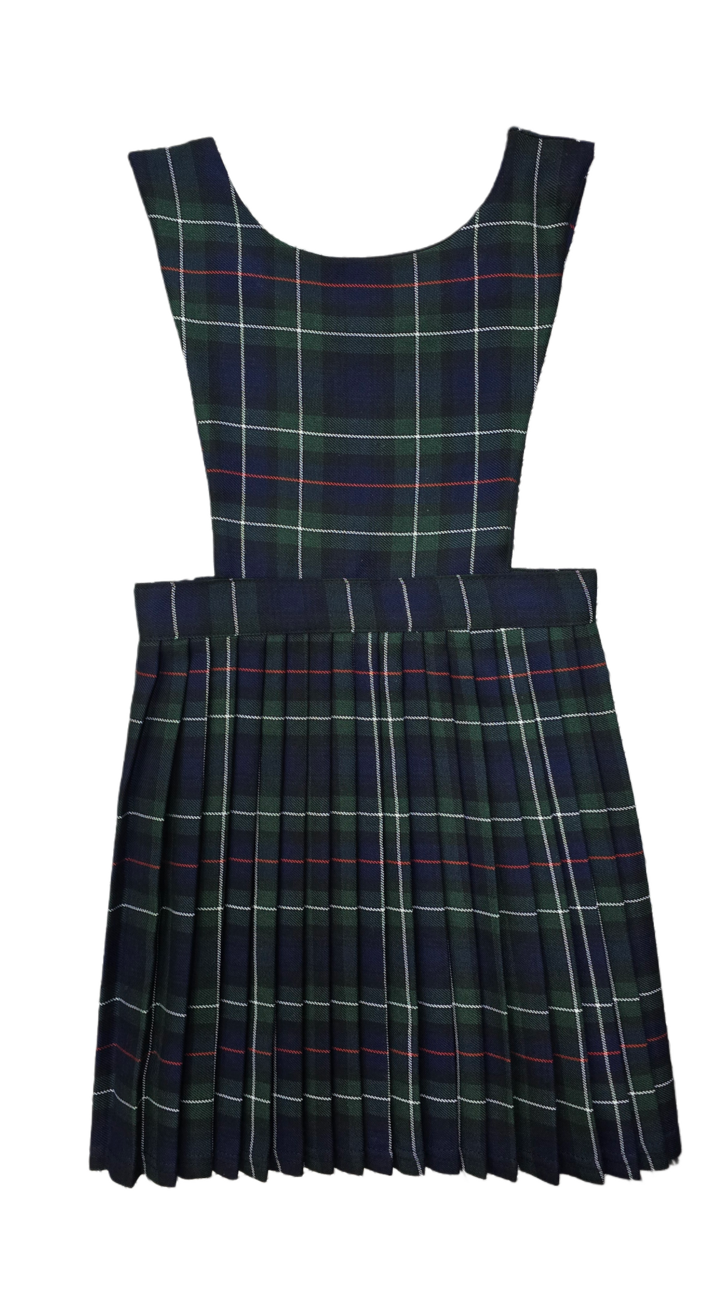 Girls Green Check Tartan Wrap Bib Pinafore School Dress