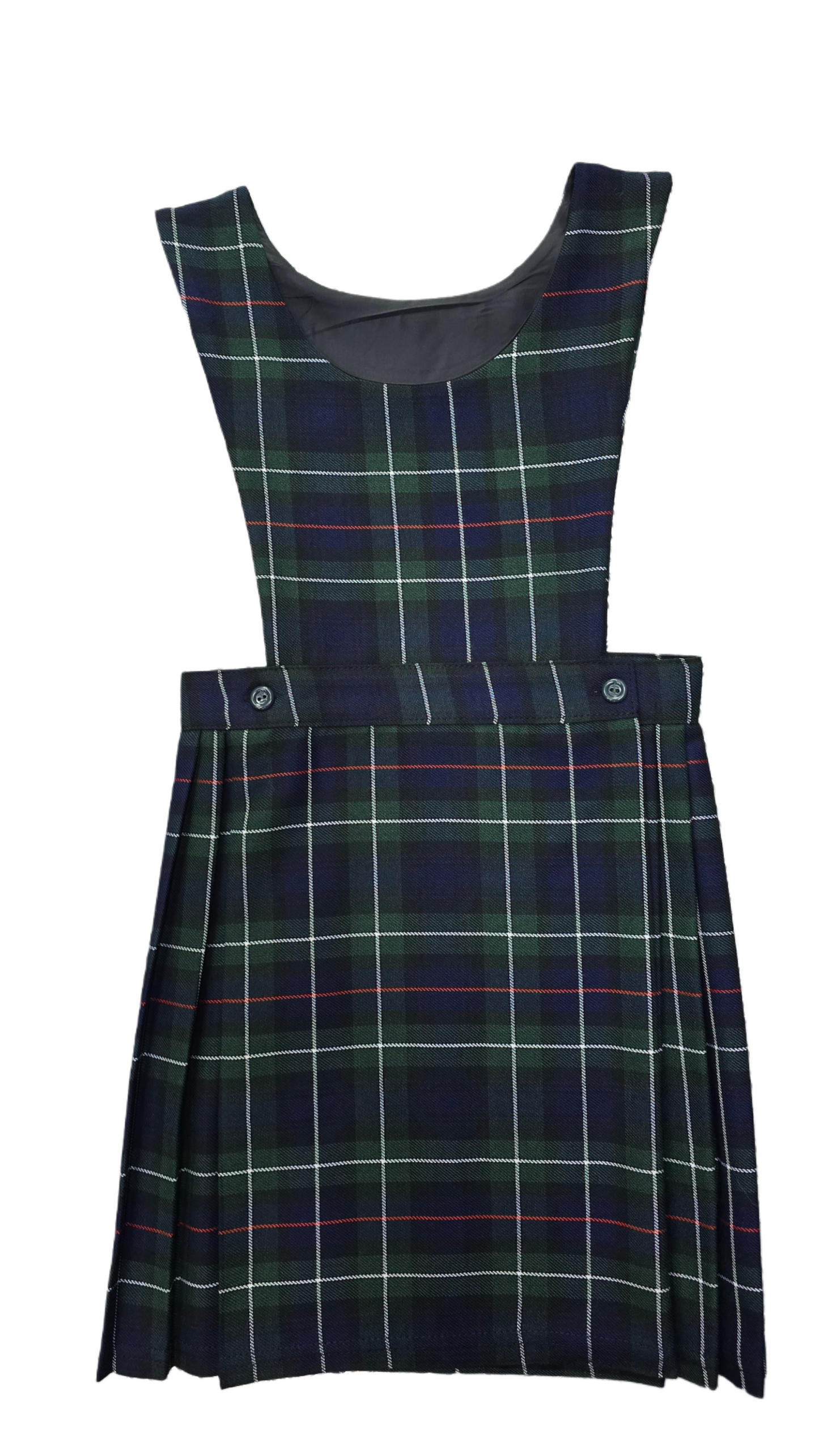Girls Green Check Tartan Wrap Bib Pinafore School Dress