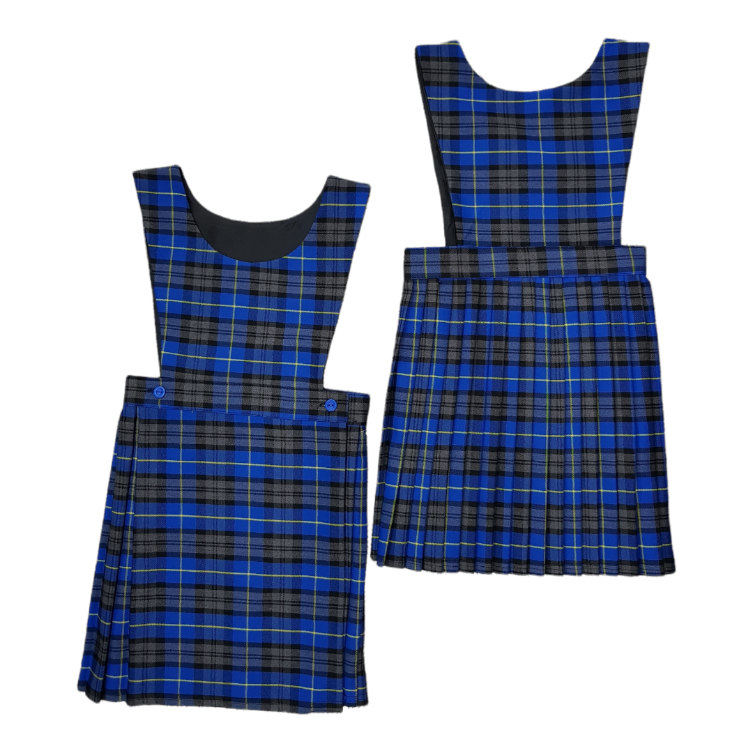 Girls Royal Blue Tartan Wrap Bib Pinafore School Dress Girls Royal Blue Tartan Wrap Bib Pinafore School Dress