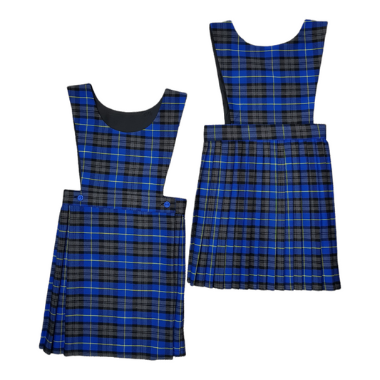 Girls Royal Blue Tartan Wrap Bib Pinafore School Dress