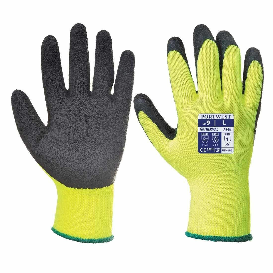 Portwest A140 Thermal Outdoor Builders Work Gripper Hand Gloves High Visibility