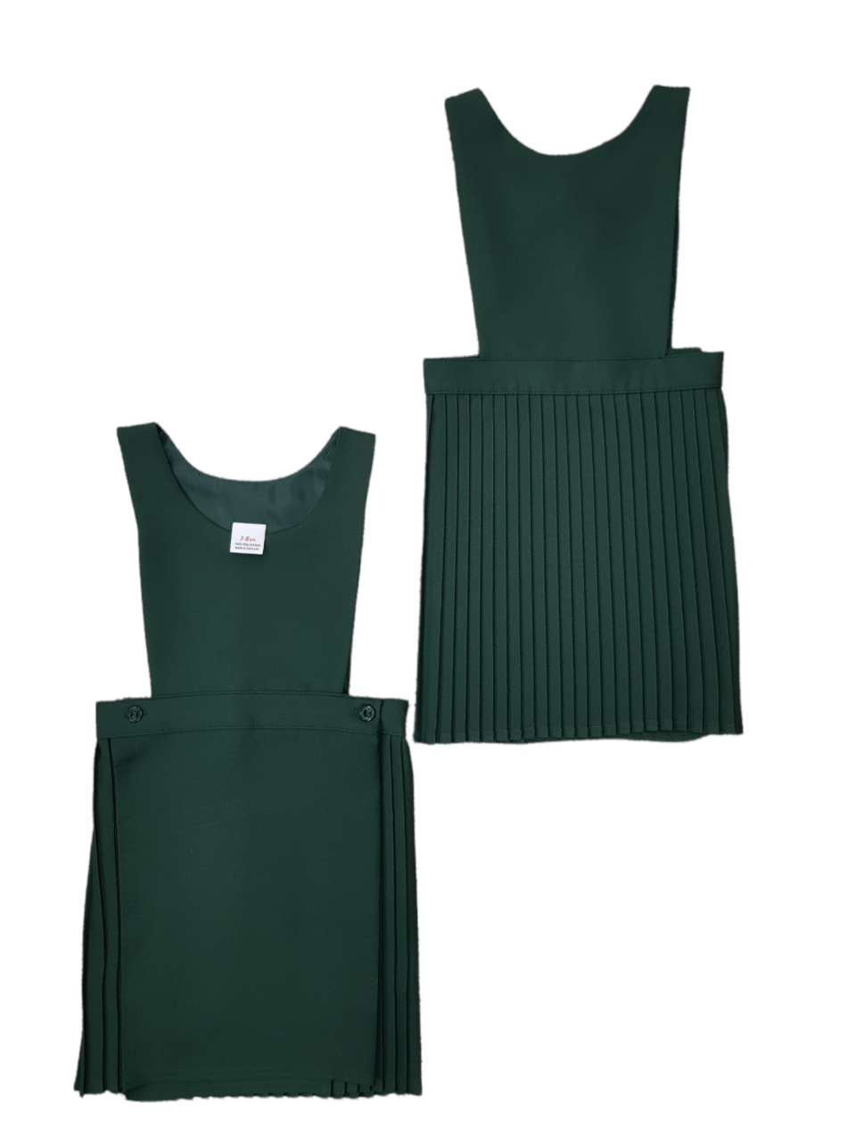 Bottle Green Girls School Uniform Pleated Plain Bib Pinafore Dress