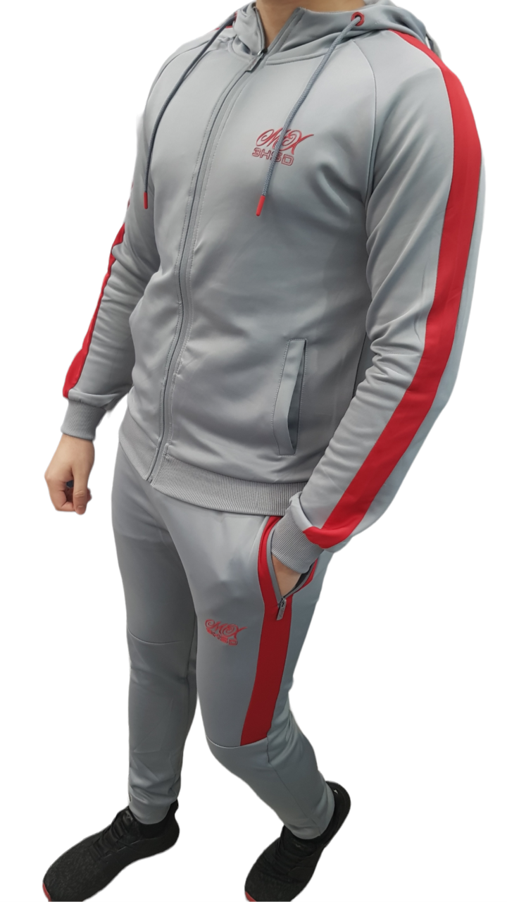 Mens MX360 FINCH Cut And Sew Tracksuit Grey/Red