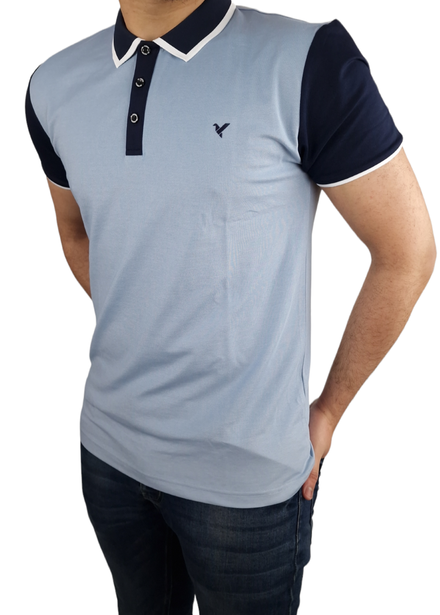 D-ROCK CONTRAST COLLAR AND SLEEVE POLO BLUE