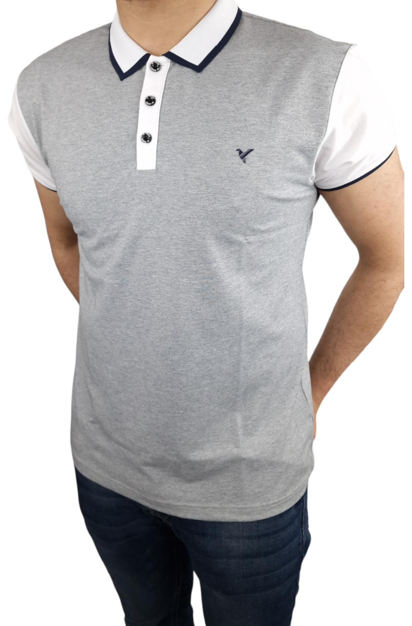 D-ROCK CONTRAST COLLAR AND SLEEVE POLO GREY