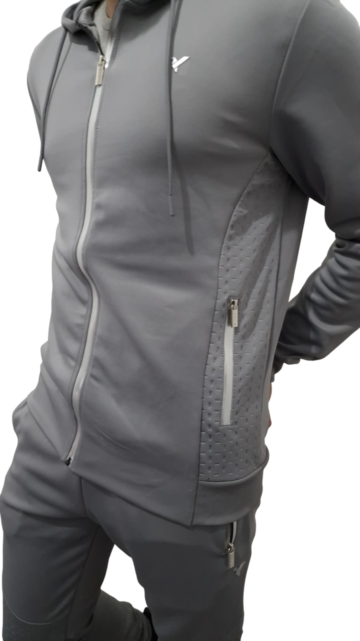 MENS D-ROCK YORKIE FULL ZIP TEXTURED PANELS TRACKSUIT GREY